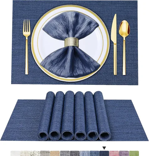 Vista 40 de BETEAM Juego de 4 manteles individuales de vinilo tejido para mesa de comedor, lavables, lavables, manteles individuales de cocina, duraderos