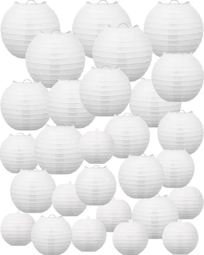 Vista 8 de Treela 60 Pcs Paper Lanterns Bulk for Wedding, 4'' 6'' 8'' 10'' 12'' Round Chinese Lanterns for Bridal Shower Birthday Party Decorations, Hanging
