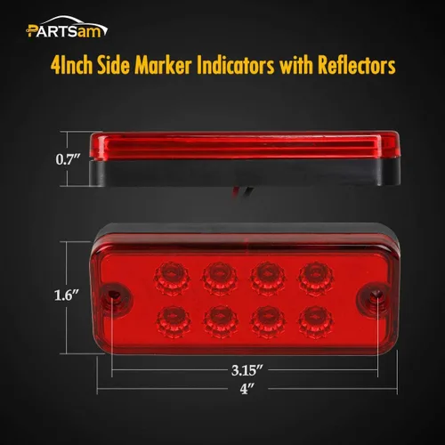 Vista 4 de Partsam Luces LED de 4 x 2 luces LED de marcación laterales, luces de separación para camión, remolque, luces selladas, luces indicadoras selladas a