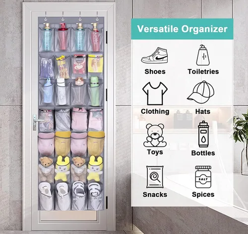 Vista 6 de MISSLO Organizador de zapatos colgante con 28 bolsillos grandes y 28 bolsillos grandes para colgar zapatos, puerta, zapatillas, organizador