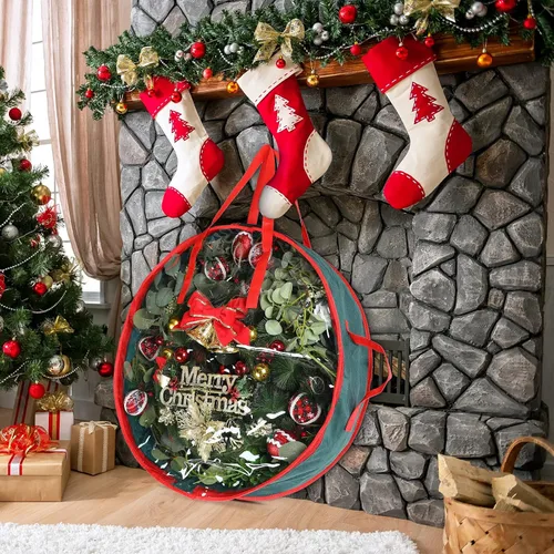 Vista 7 de Coume 4 bolsas de almacenamiento de coronas de Navidad, contenedor para coronas con ventana transparente para decoraciones de Navidad, bolsas