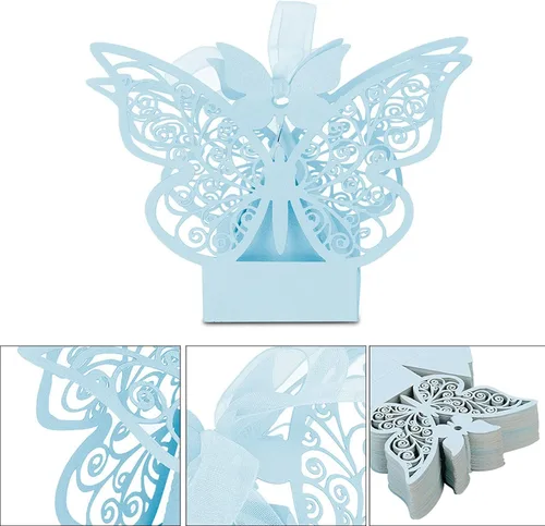 Vista 4 de Caja de azúcar, 100 cajas de chocolate de azúcar para decoración de boda para cumpleaños de boda (azul)