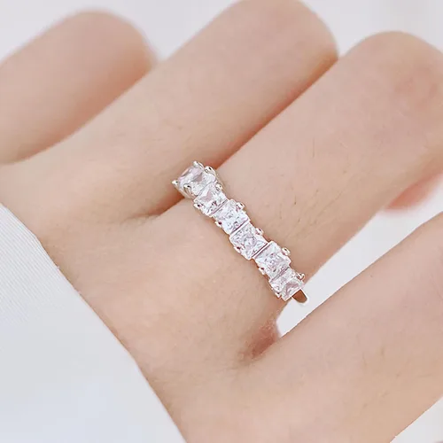 Vista 2 de Sterling Silver Wedding Band for Women, CZ Cubic Zirconia Rings White Gold Plated Half Eternity Ring Size 5-10