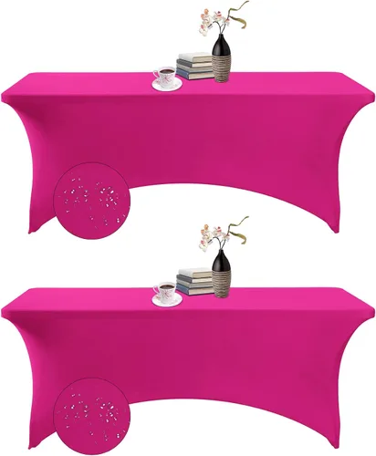 Vista 62 de Paquete de 2 fundas de mesa de elastano impermeables para mesas rectangulares, 6 pies, negras, elásticas, resistentes a manchas, para todas