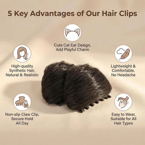 Vista 4 de Orejas de gato con clip de pinza de moño en moño espacial, extensiones de cabello con orejas de gato, accesorio de peluca, extensiones de cola