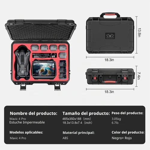 Vista 6 de STARTRC Estuche rígido impermeable para DJI Mavic 4 Pro Drone Combo, Fly More Combo, se adapta al control remoto RC 2/RC Pro 2, hasta 9
