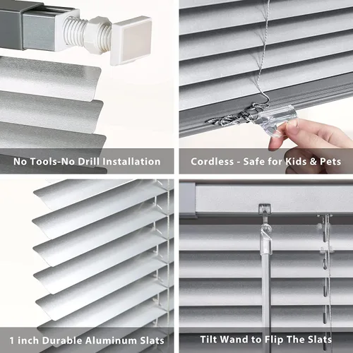 Vista 38 de LazBlinds Mini persianas de aluminio de 1" sin herramientas, sin necesidad de taladro, persianas sin cables para ventanas, persianas horizontales