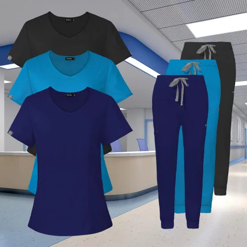 Vista 6 de niaahinn Conjunto de uniforme médico para mujer, uniformes de enfermería, cuello en V, camiseta médica y pantalones deportivos