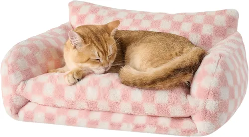 Vista 25 de Hollypet Cama para gatos, mullida, multifuncional, de doble capa, suave para mascotas, sofá ortopédico para gatos y perros pequeños, color beige