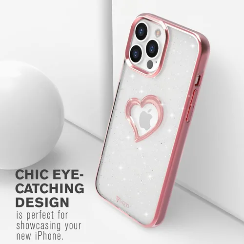Vista 4 de VENA vLove - Funda transparente con purpurina compatible con Apple iPhone 13 Pro Max (6.7 pulgadas), diseño en forma de corazón