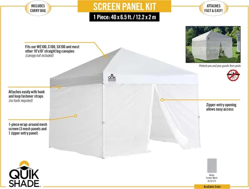 Vista 3 de Quik Shade Kit de pantalla para toldos WE100/C100/SX100, blanco, se adapta a toldos comerciales 100, Weekender 100 o Summit 100