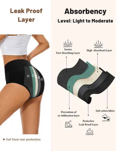 Vista 3 de Allbase Ropa Interior de Período para Mujeres Damas Calzones Protectores para Incontinencia Alta Absorbencia Bragas Menstruales a Prueba de Fugas