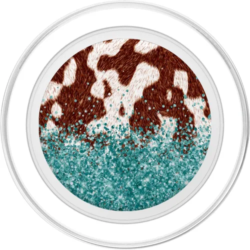 Vista 2 de PopSockets MagSafe PopGrip de cuero de vaca marrón con estampado de vaca para iPhone