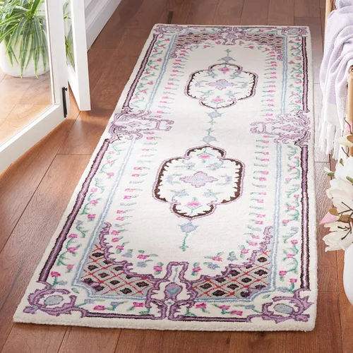 Vista 12 de SAFAVIEH Bellagio Collection - Alfombra decorativa de 2 x 3 pies, azul y rosa, hecha a mano de lana de medallón, ideal para zonas de alto tráfico