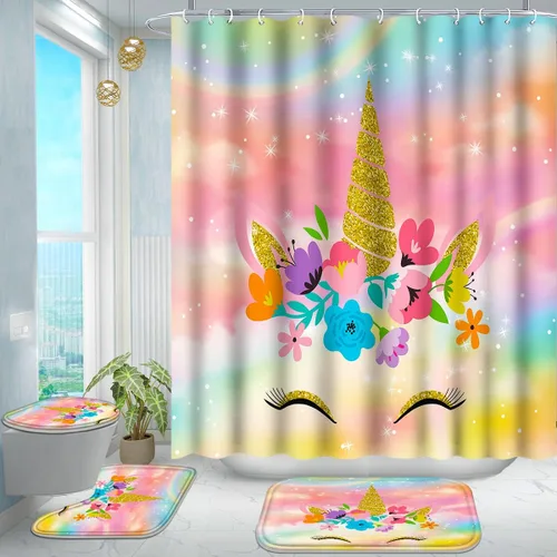 Vista 13 de Poedist Juego de 4 cortinas de ducha de baño, juegos de cortinas de baño para niños con alfombras