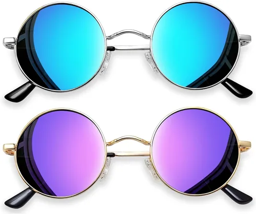 Vista 52 de Joopin Gafas de sol redondas pequeñas Hippie Circle Teashades Traje de protección UV Todo negro