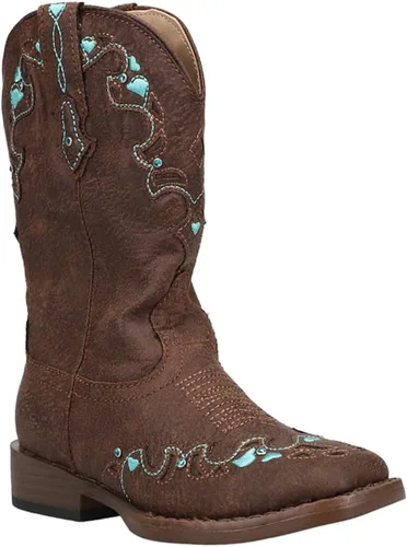 Vista 2 de ROPER Niños Niñas Corazón Bordado Punta Cuadrada Casual Botas Mid Calf - Marrón