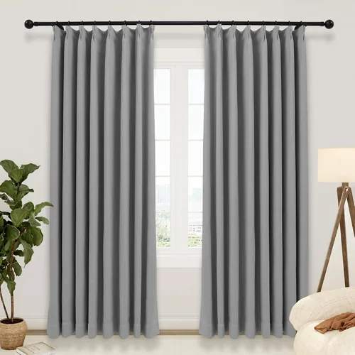 Vista 22 de LUSTROWIN Cortinas plisadas francesas de lino sintético con textura personalizada para dormitorio, cortinas opacas, cortinas de ventana para sala