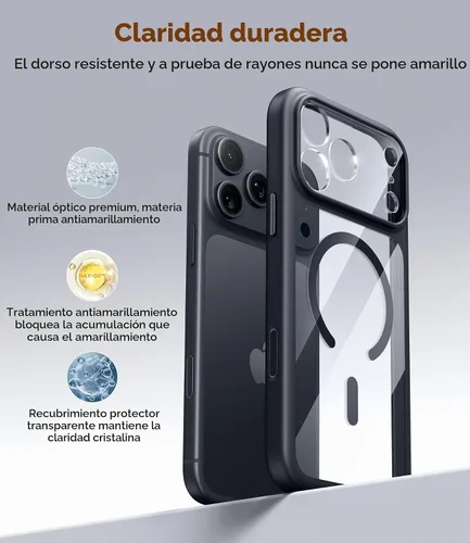 Vista 8 de JUESHITUO Funda magnética más fuerte a prueba de golpes para iPhone 18 Pro claro negro