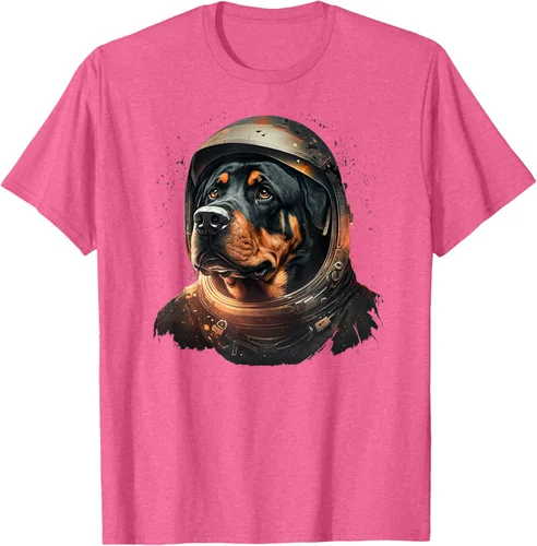 Vista 27 de Divertida camiseta Rottweiler con diseño de astronauta rottweiler en galaxia espacial, Negro