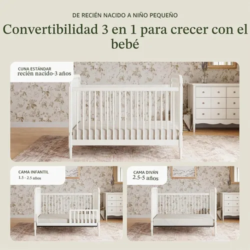 Vista 6 de Namesake Liberty 3-in-1 Convertible Spindle Crib Warm White Blanco cálido