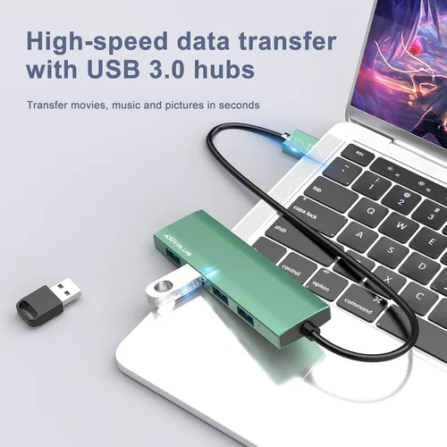 Vista 4 de Concentrador USB, Concentrador USB 3.0 de Aleación de Aluminio Ultra Delgado Divisor USB, Extensor USB Portátil de 4 Puertos, Concentrador USB
