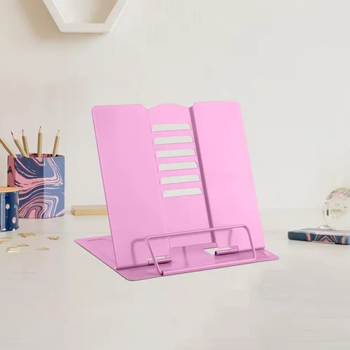 Vista 10 de MSDADA Soporte de escritorio pequeño para libros, soporte de metal para libros de lectura, soporte ajustable para libros de cocina, soporte