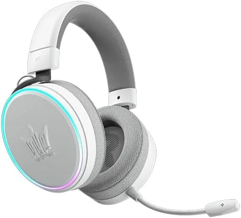 Vista 5 de HOF Maestro - Auriculares USB para juegos con cable blanco mate, sonido envolvente virtual 7.1, orejeras desmontables de tela transpirable y espuma