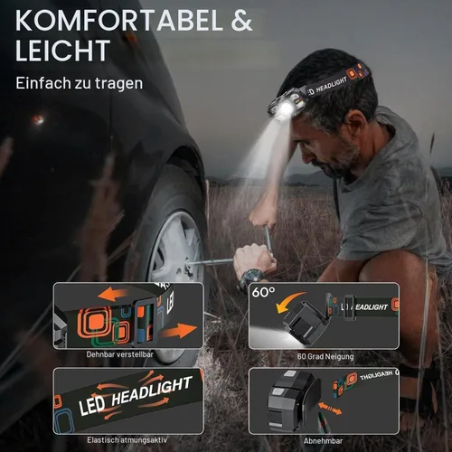 Vista 3 de KunHe Paquete de 10 faros delanteros LED recargables con sensor de movimiento, 10 modos para equipo de campamento al aire libre, senderismo, pesca