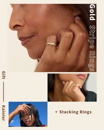 Vista 2 de Kainier Anillos de sello chapados en oro de 14 quilates, apilables, lisos, delgados, ovalados, finos, meñique, para mujeres y niñas, 0.059 in