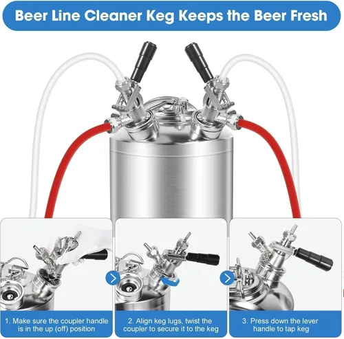 Vista 5 de Kit de limpieza Kegerator de 2.5 galones, kit de limpieza de línea de cerveza de acero inoxidable 304 con acoplador 2D, kit de limpieza de barril