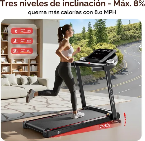 Vista 3 de RHYTHM FUN 8.0 MPH Treadmills for Home, Running Walking Pad Treadmill with Incline up to 8%, Foldable Treadmill with Handle Bar, Low Noise Walking