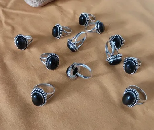 Vista 6 de LOt OF 12 PIC. Black Onyx 925 Silver Rings, Wedding Rings, Engagement Rings, Gemstone Rings, Statement Ring For Women, Vintage Style Ring, Handmade