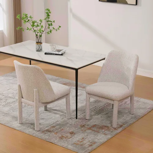 Vista 2 de Modern Minimalist Style Dining Chair,High Curved Backrest Conversation Chair,Comfortable Chenille Side Chairs for Living Beige Set of 2
