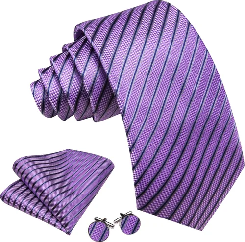 Vista 321 de Barry.Wang Juego de corbatas para hombre, corbata de seda a rayas, tejido a cuadros, gemelos formales, negocios, boda