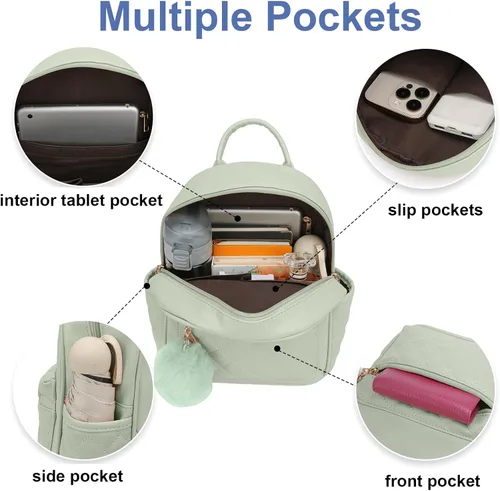 Vista 41 de Mini mochila de moda para niñas, bolso pequeño lindo de cuero a cuadros para mujer, mochilas pequeñas, Negro -, Mini mochila de moda para niñas