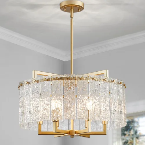 Vista 14 de Shrine Candelabros dorados de iluminación, luz colgante de cristal moderna para comedor, 6.3 pulgadas de profundidad x 19.5 pulgadas de alto