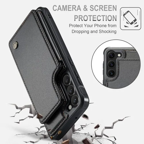 Vista 5 de Vinich - Funda tipo cartera para Samsung Galaxy S23 con tarjetero, color negro Ranuras de crédito con bloqueo RFID, soporte para teléfono a prueba