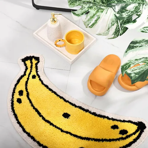 Vista 7 de FROZZUR Alfombra de baño de plátano, tapetes de baño para baño, bonita alfombra de bañera amarilla en forma de fruta, alfombra de baño de Navidad