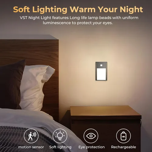 Vista 2 de VST Luces nocturnas con sensor de movimiento, luces de escalera recargables con instalación de succión magnética para interiores, dormitorio