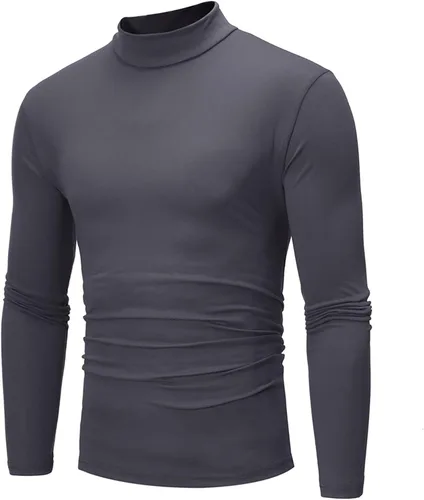 Vista 10 de Shirts for Men Slim Fit Long Sleeve Solid Underwear Shirt Causal Fashion High-Neck Fall Winter Loose Pullover Top