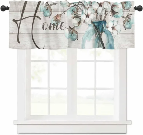 Vista 17 de Cenefas para ventanas, tarro de algodón con bolsillo para barra de cortina de cocina, cenefas de 54 x 18 pulgadas, cortinas cortas para ventana
