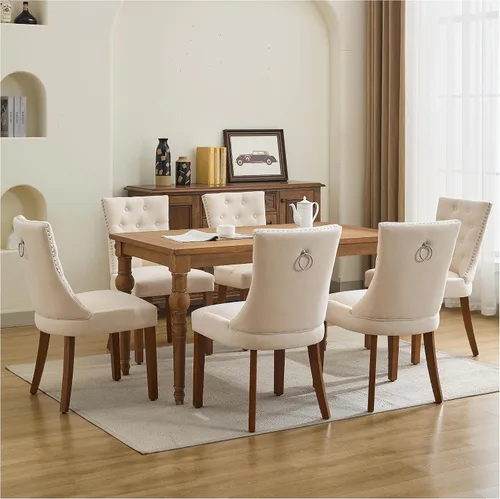 Vista 7 de Juego de 2 sillas de comedor modernas con respaldo, color beige