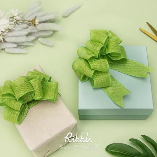 Vista 6 de Ribbli Cinta con alambre de arpillera verde manzana, 1-1/2 pulgadas x 10 yardas, cinta con borde con alambre para lazo grande, corona, decoración