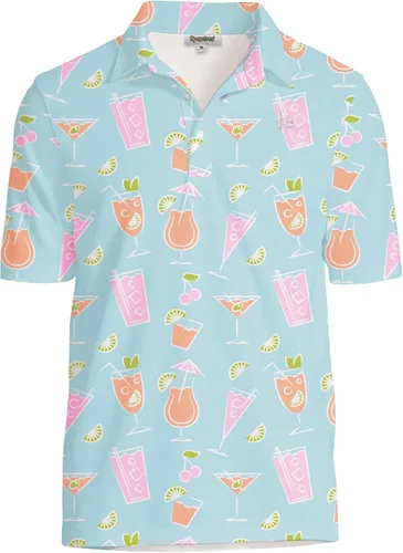 Vista 18 de Tipsy Elves Camiseta polo de golf divertida para hombre - Ropa de golf novedosa Paraíso azul de 8 bits