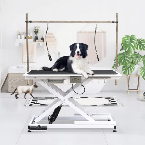 Vista 13 de Mesa de aseo profesional ajustable para mascotas, de 42 pulgadas, resistente, con brazo y bandeja de malla para perros y gatos, capacidad máxima
