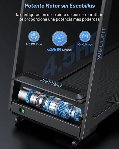Vista 6 de WELLFIT - Cinta de correr inclinada automática, 15% de inclinación resistente, para el hogar 4.5HP, 10 MPH, 500 lbs Capacity, 20'' x 55'' Running