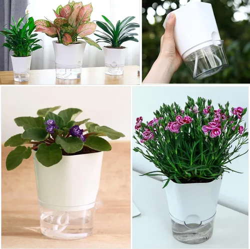 Vista 9 de Paquete de 8 macetas transparentes de riego automático para plantas de interior de 4.3 pulgadas, macetas de plástico para orquídeas, macetas