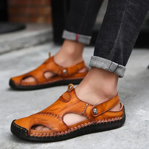 Vista 5 de Honeystore Sandalias atléticas huecas de cuero para hombre, zapatos casuales romanos