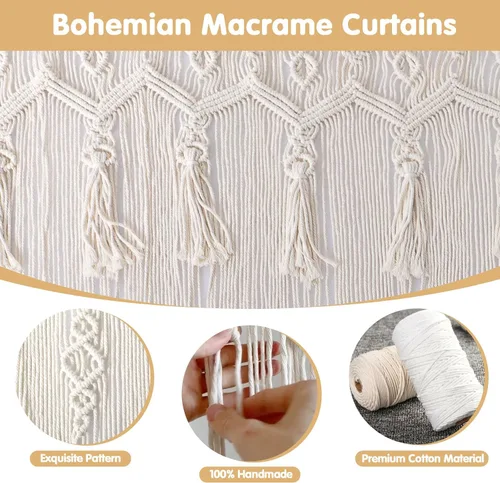 Vista 3 de ANMINY Cortinas de macramé de 79 x 37 pulgadas, cortinas bohemias con borlas hechas a mano de algodón macramé para colgar en la pared, cortina